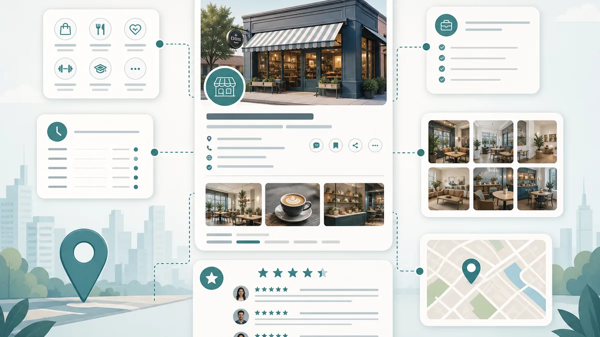 Illustration showing a Google Business Profile optimization checklist