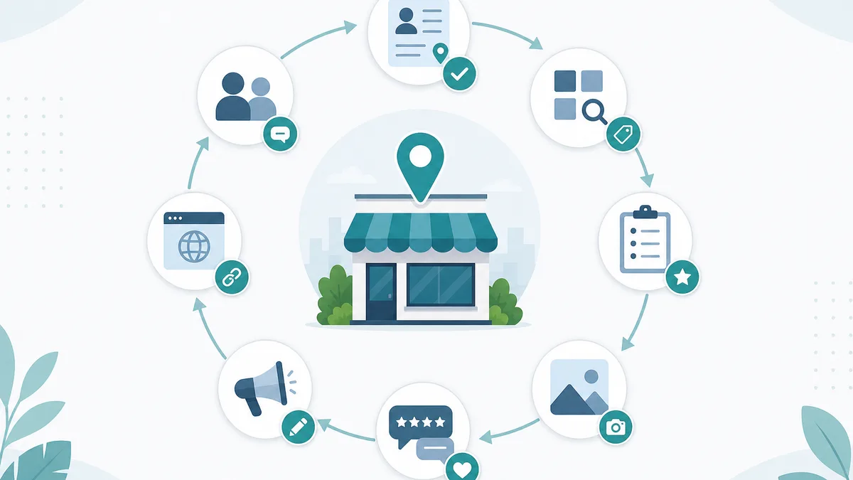 Illustration showing the ongoing process of optimizing and maintaining a local business profile