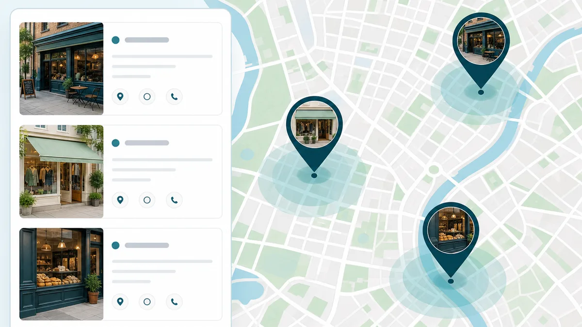 Illustration showing local businesses appearing in map search results