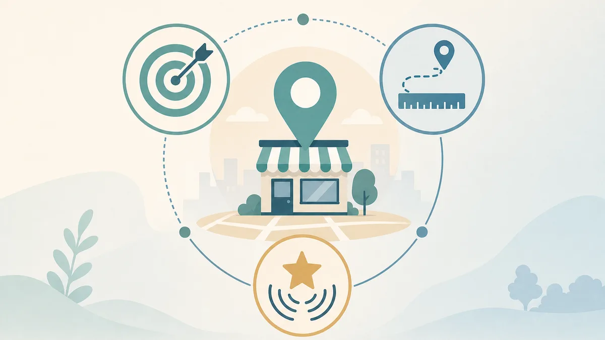 Illustration of relevance, distance, and prominence in local search