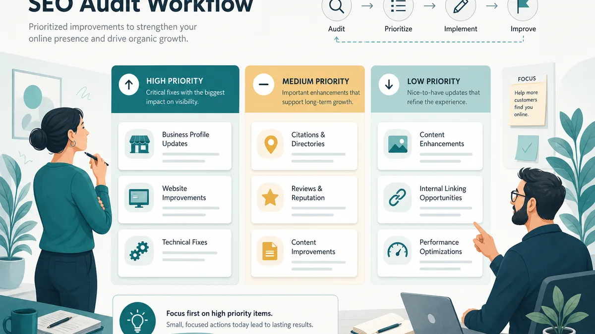 Illustration showing how Local SEO audit findings can be prioritized