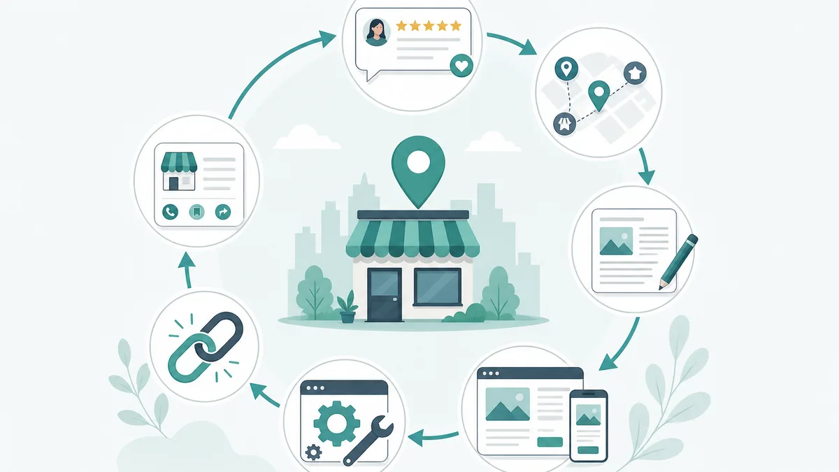 Illustration showing how multiple Local SEO ranking factors work together