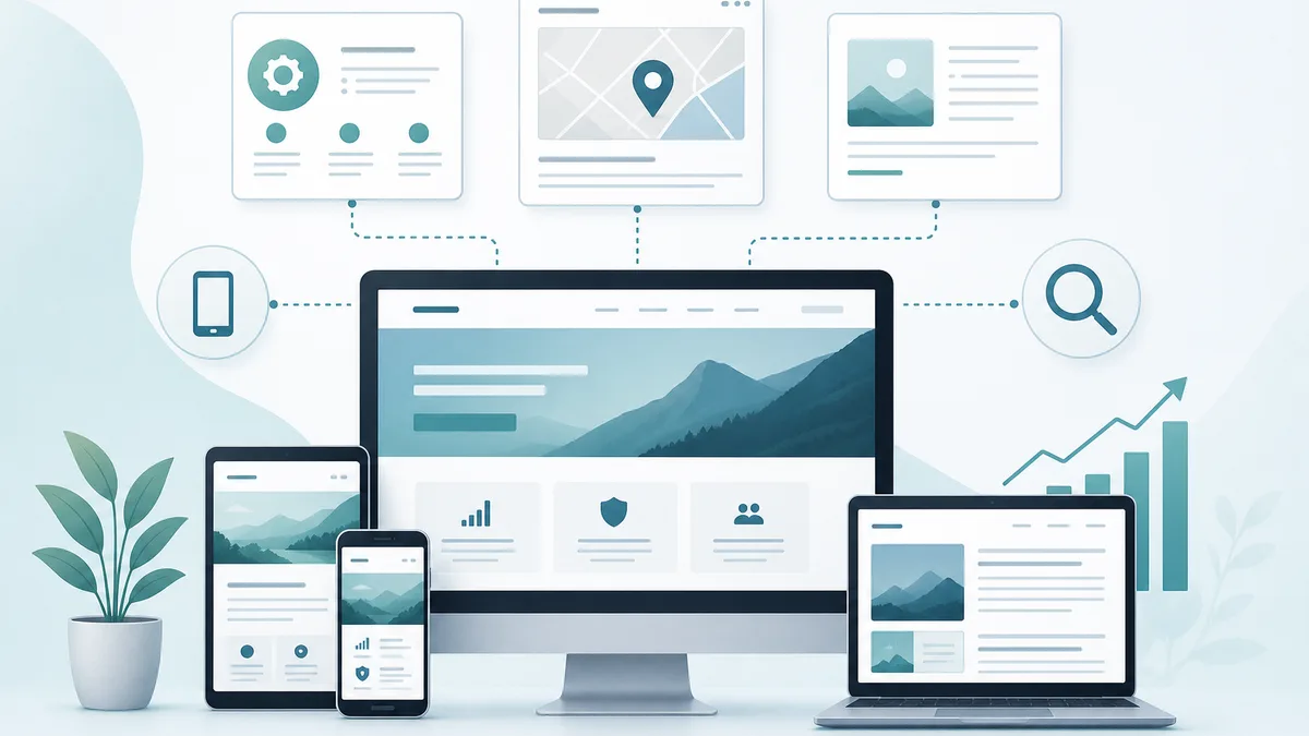 Illustration showing how a business website supports Local SEO