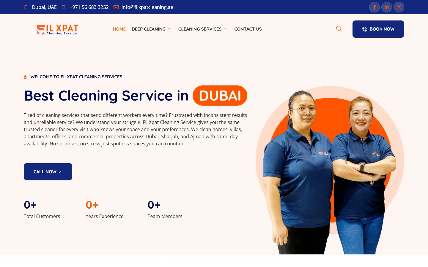 Fil Xpat Cleaning Service WordPress website homepage designed by Local SEO Wiser