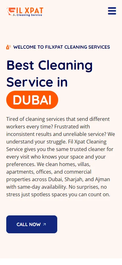 Mobile version of the Fil Xpat Cleaning Service website