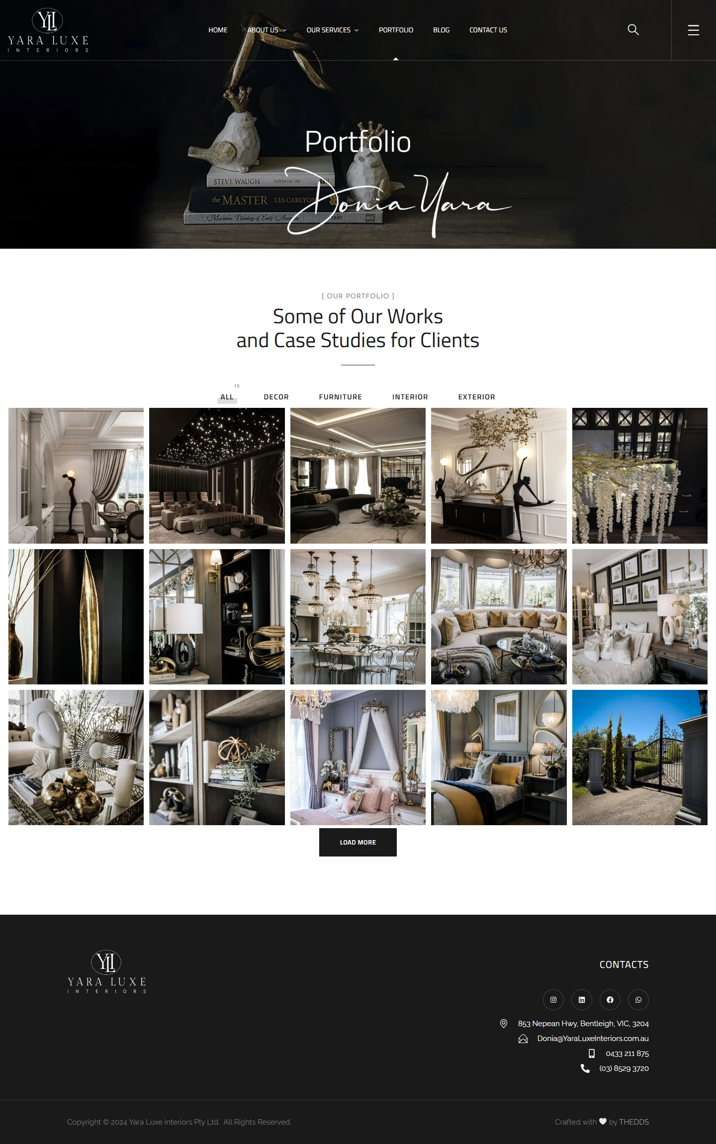 Yara Luxe Interiors portfolio page with project gallery
