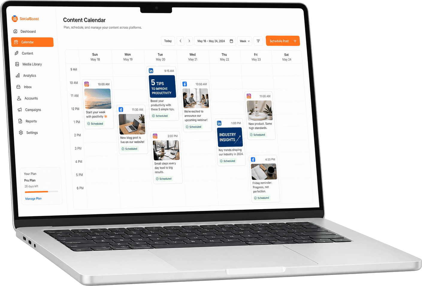 Social media management calendar and community engagement